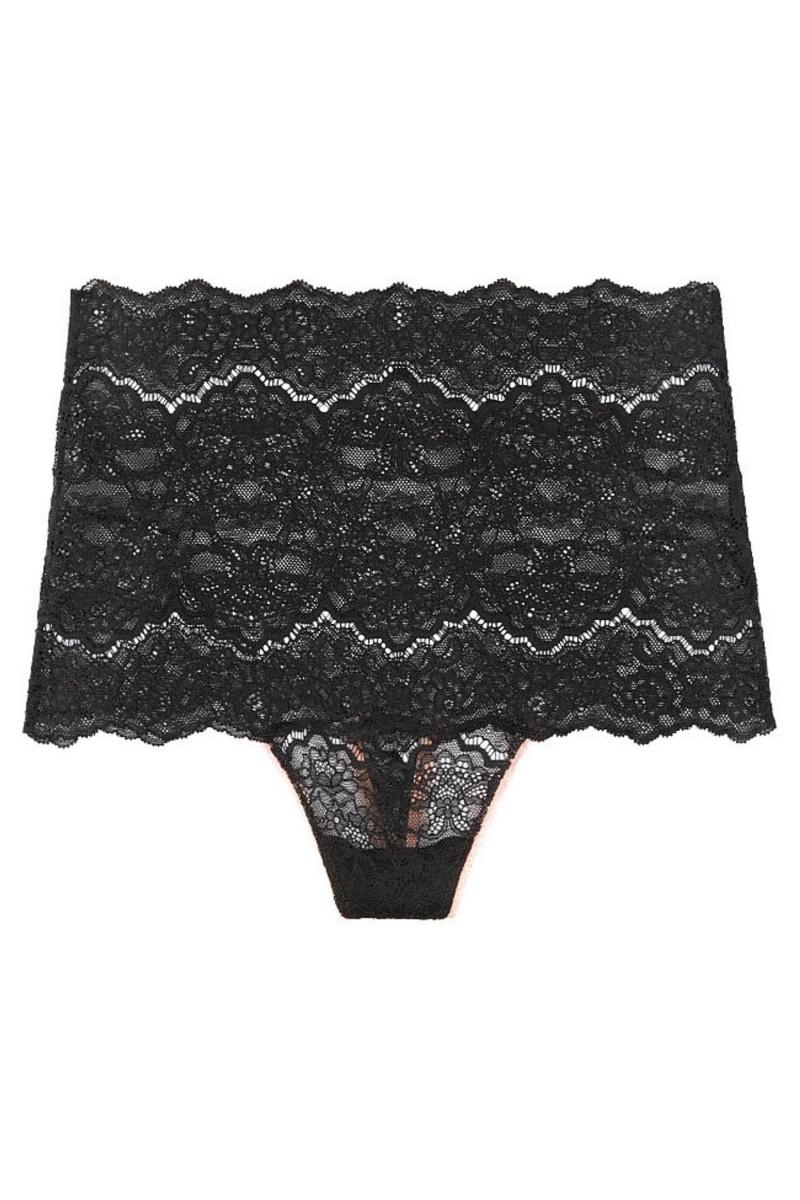 Black Victoria's Secret Dream Angels Highwaist Corded Thong Panty | 3401CNJHX