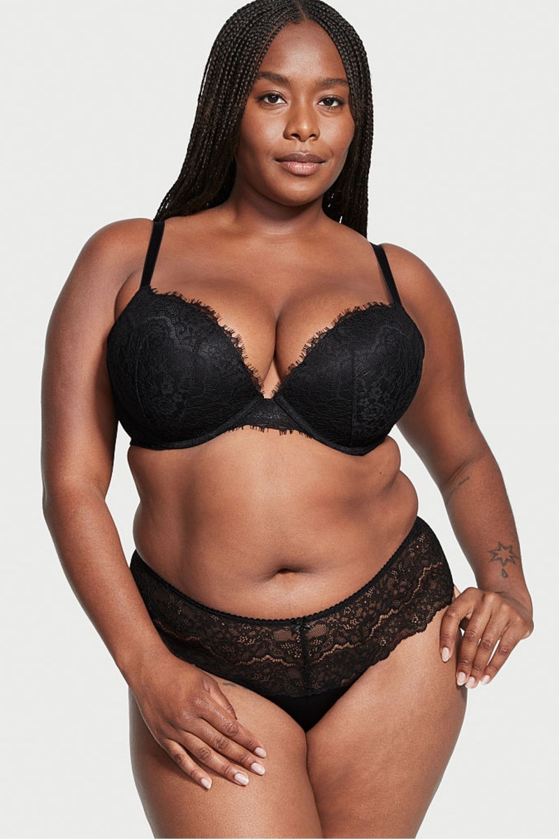 Black Victoria's Secret Dream Angels Lace Push Up Bra | 1607FWQOY