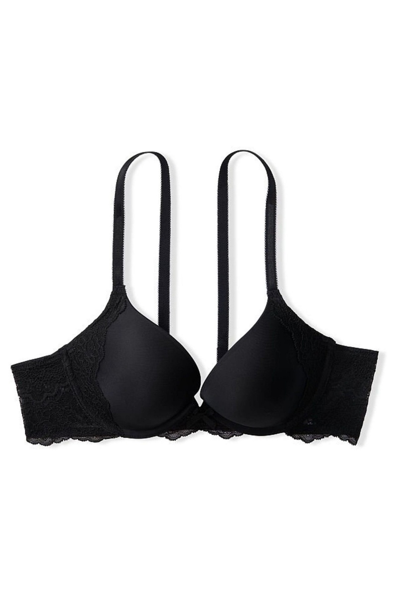 Black Victoria's Secret Dream Angels Lace Wing Push Up Bra | 2491VXWMA