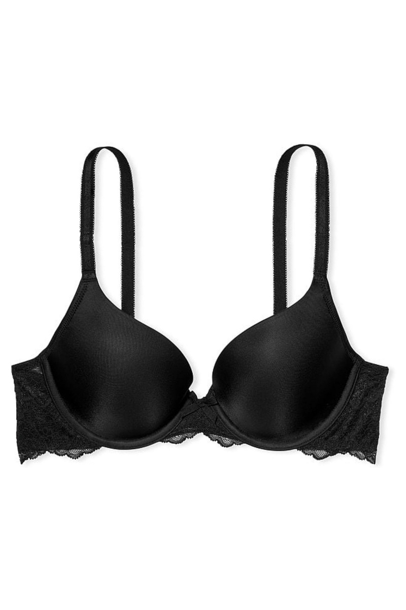 Black Victoria's Secret Dream Angels LightlyLined Full Coverage La Fleur Bra | 4839JMSGB