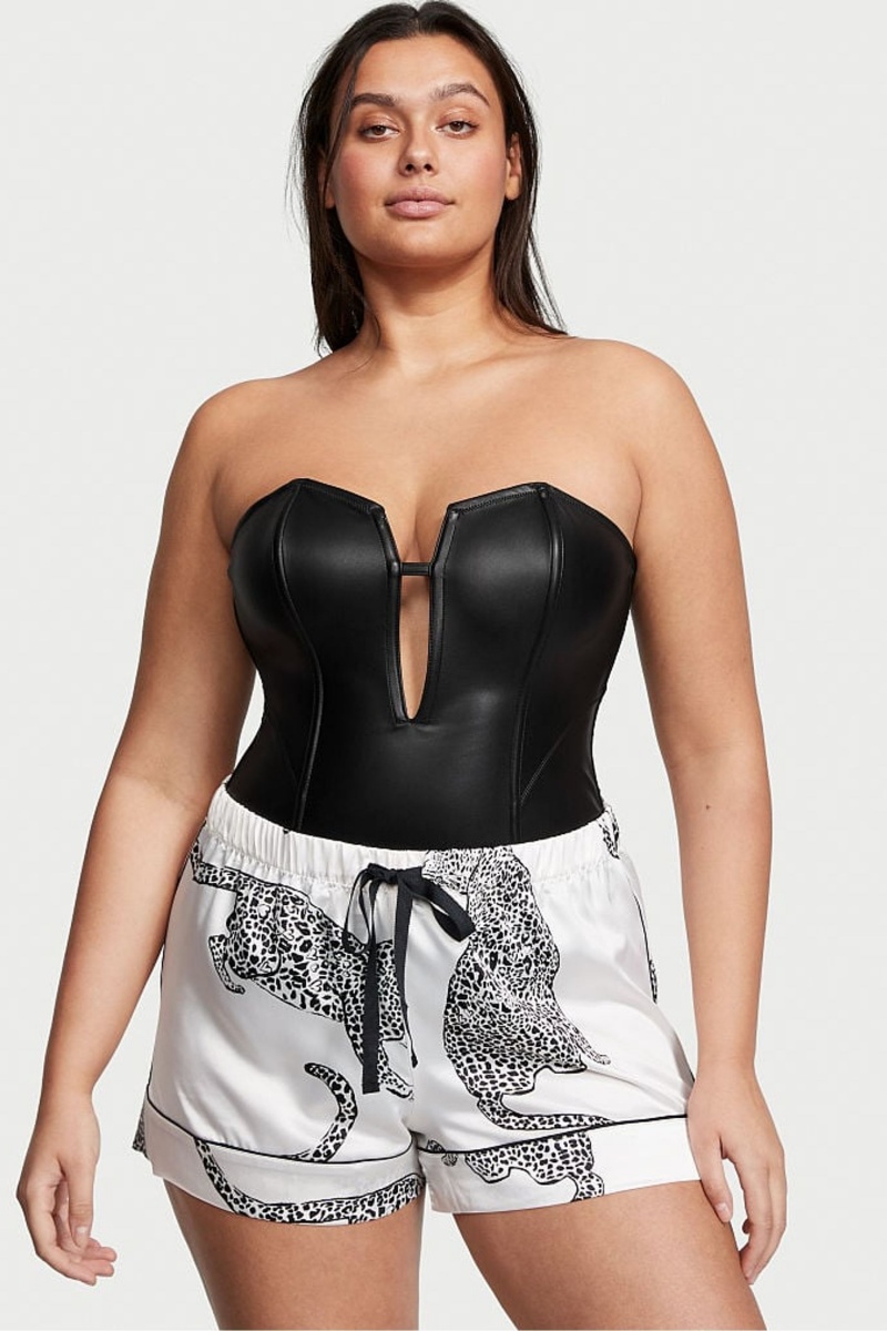 Black Victoria's Secret Faux Leather Bodysuit | 2578LXVSF