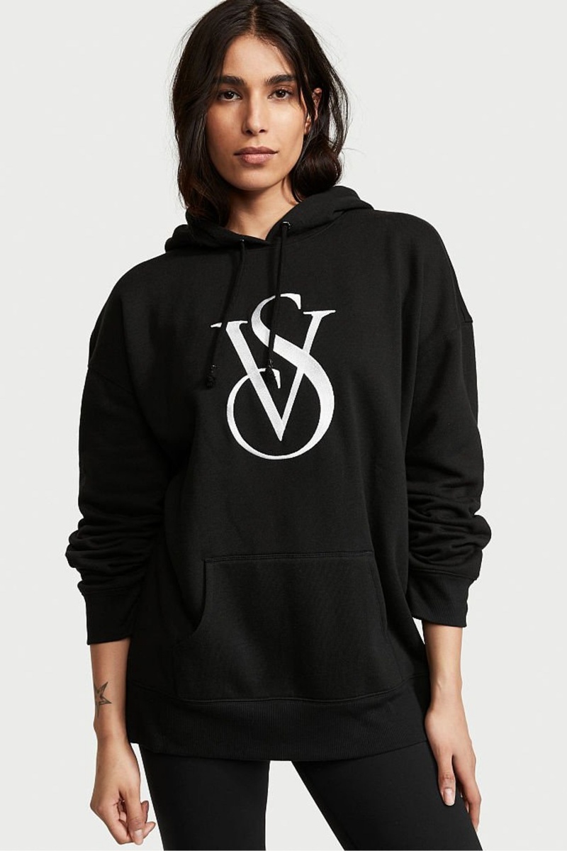 Black Victoria\'s Secret Fleece Lounge Logo Hoodie | 7285IHKFL