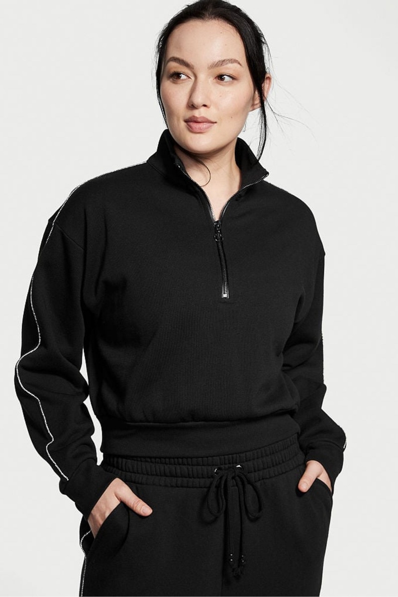 Black Victoria\'s Secret Half Zip High Neck Lounge Sweatshirt | 7340LFNYC