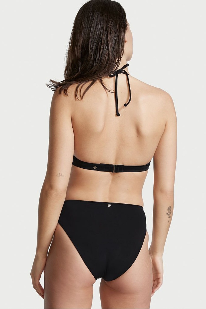 Black Victoria's Secret Halterneck Triangle Bikini Top | 7548FUBDN