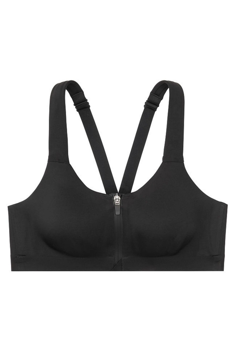 Black Victoria's Secret Knockout High Impact Racerback Zip Up Sports Bra | 8174TFHGJ