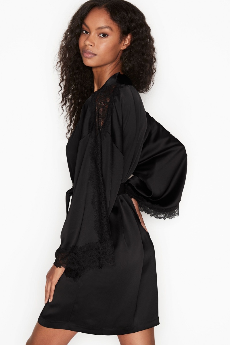 Black Victoria's Secret Lace Inset Kimono Robe | 3567UKARX