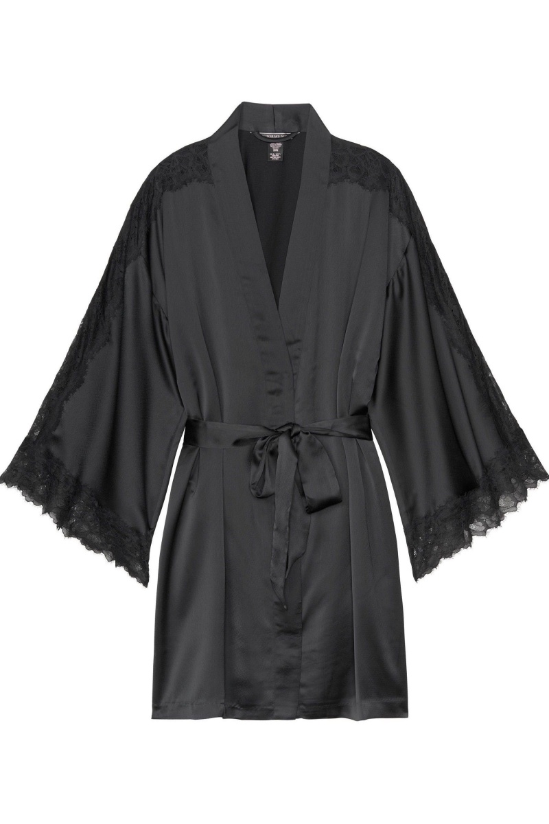 Black Victoria's Secret Lace Inset Kimono Robe | 3567UKARX