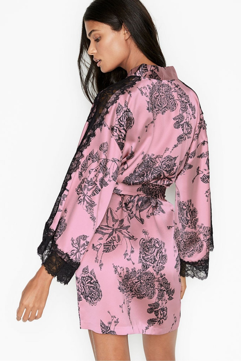 Black Victoria's Secret Lace Inset Kimono Robe | 3701LIXAF