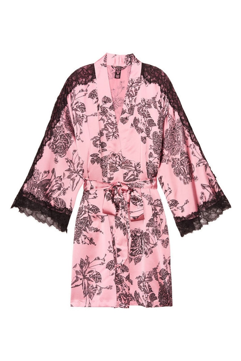 Black Victoria's Secret Lace Inset Kimono Robe | 3701LIXAF