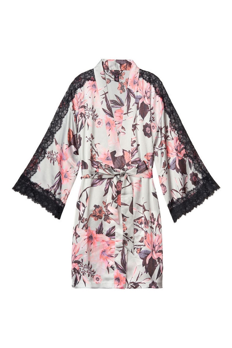 Black Victoria's Secret Lace Inset Kimono Robe | 9273SQDGK