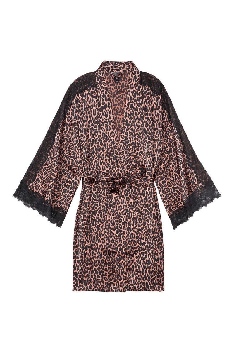 Black Victoria's Secret Lace Inset Kimono Robe | 9243FQSLA