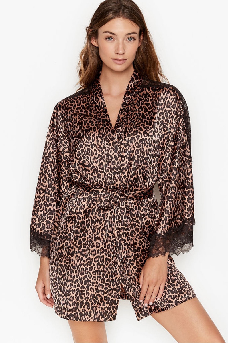 Black Victoria\'s Secret Lace Inset Kimono Robe | 9243FQSLA