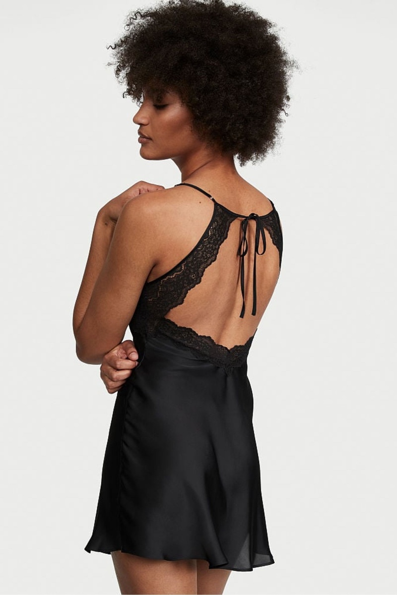 Black Victoria's Secret Lace Plunge OpenBack Slip | 2673XRJPZ