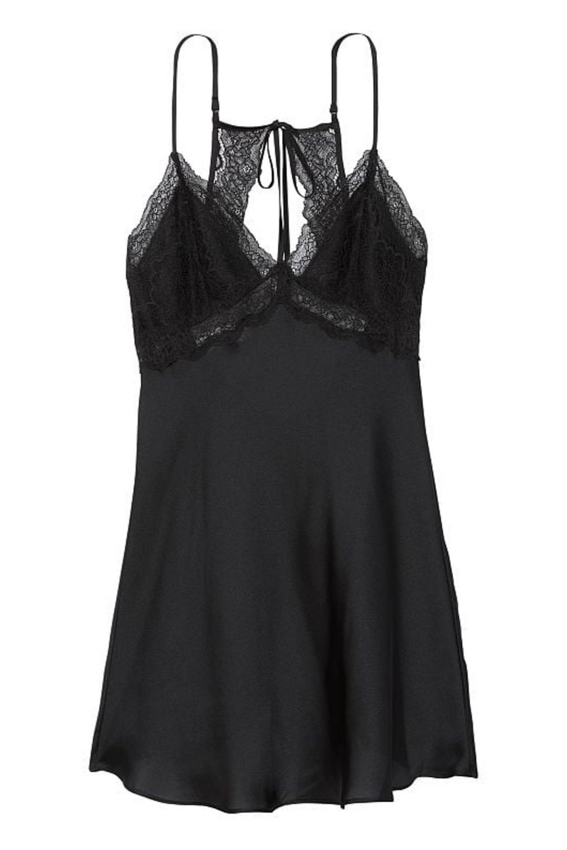 Black Victoria's Secret Lace Plunge OpenBack Slip | 2673XRJPZ