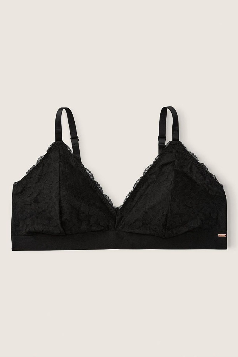 Black Victoria's Secret Lace Unlined Triangle Bralette | 8163FXNLR