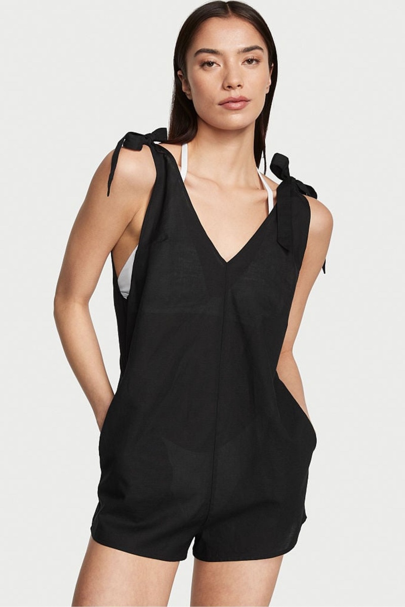 Black Victoria\'s Secret Linen Playsuit Cover Up | 2974WFMLG