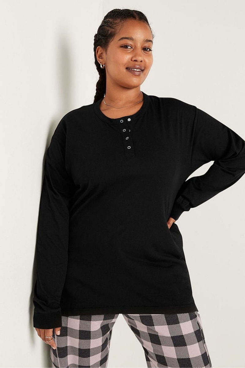 Black Victoria\'s Secret Long Sleeve T-Shirt | 5740SRYFK