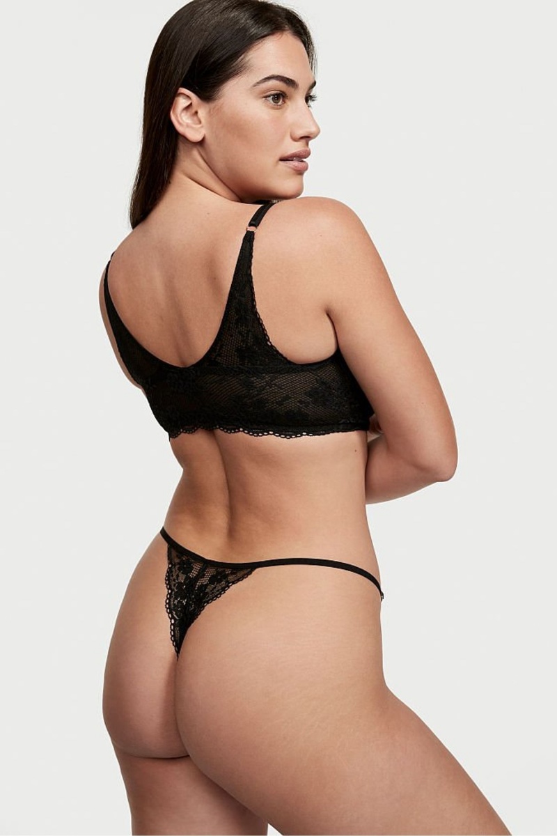 Black Victoria's Secret Love Cloud Lace Thong Knickers | 1306TVEPQ