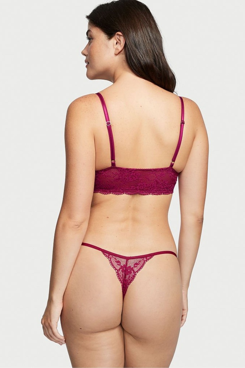 Black Victoria's Secret Love Cloud Lace Thong Knickers | 0543KNABP