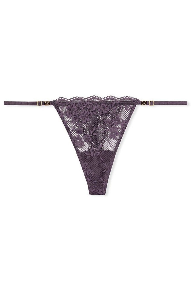 Black Victoria's Secret Love Cloud Lace Thong Knickers | 9824UQRNH