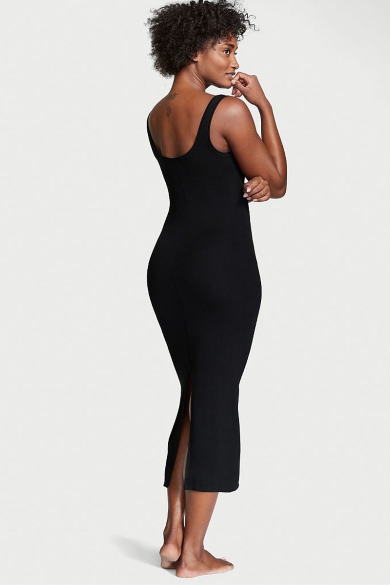 Black Victoria's Secret Modal Ribbed Long Slip Dress | 3950PHGMQ