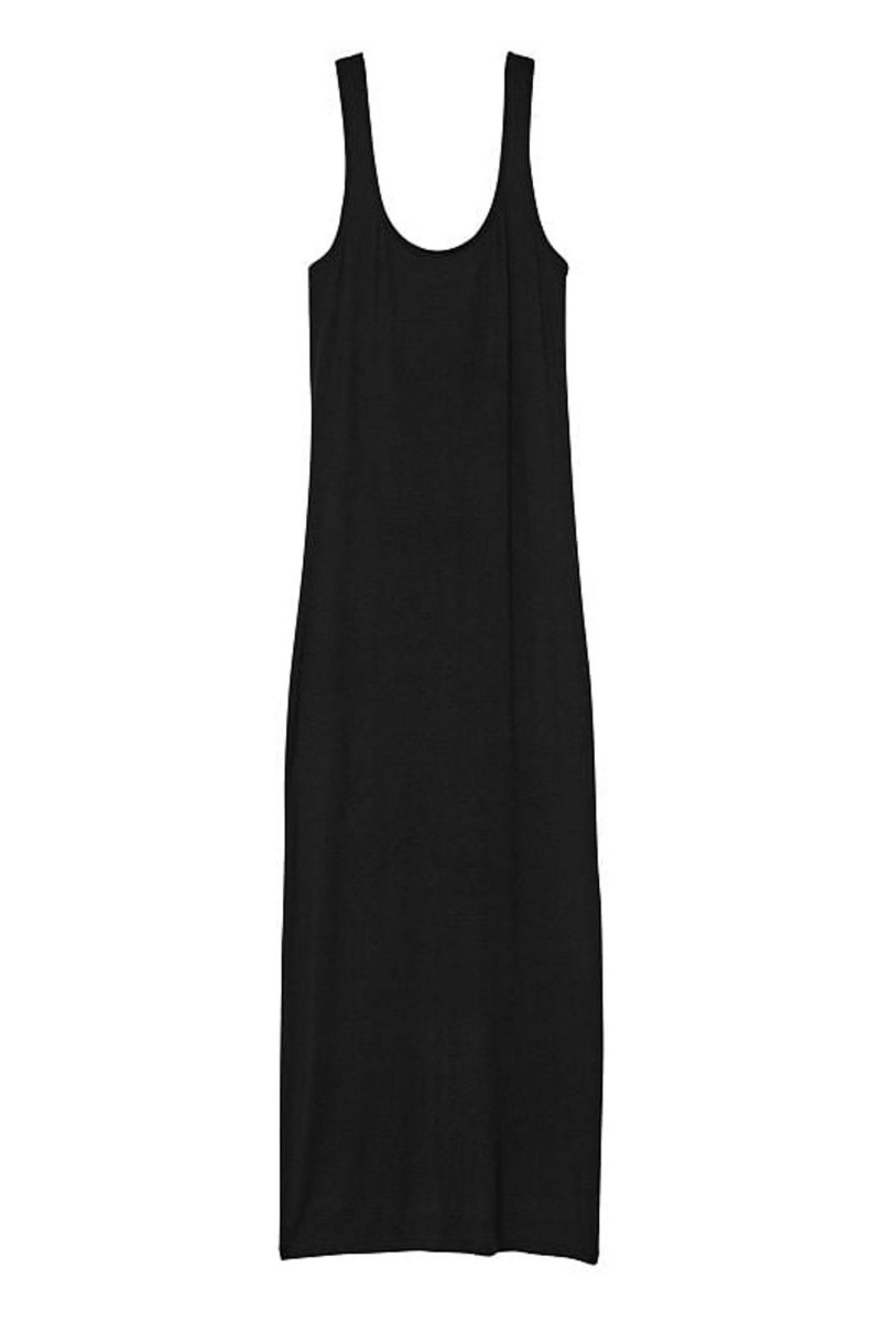 Black Victoria's Secret Modal Ribbed Long Slip Dress | 3950PHGMQ