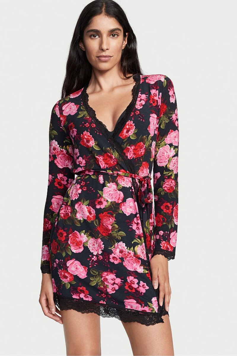 Black Victoria\'s Secret Modal Short Long Sleeve Robe | 1248BJYVG