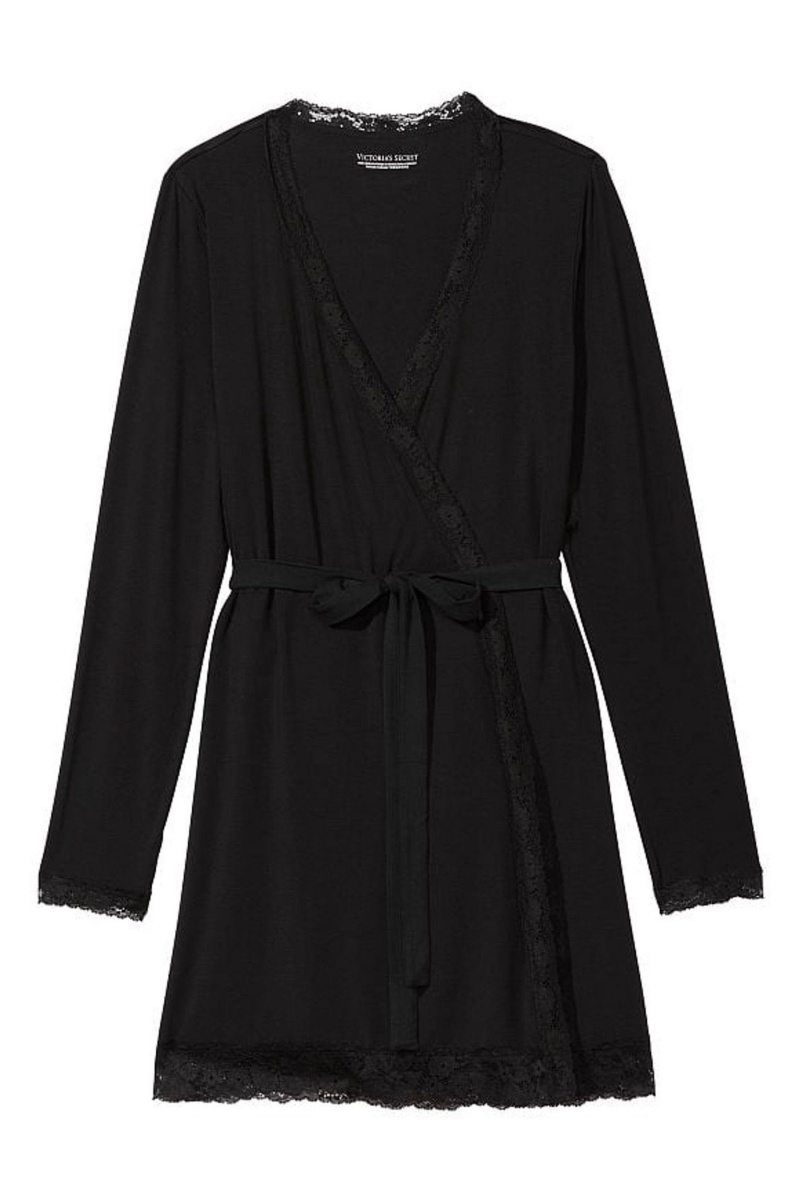 Black Victoria's Secret Modal Short Long Sleeve Robe | 6950PKVIL