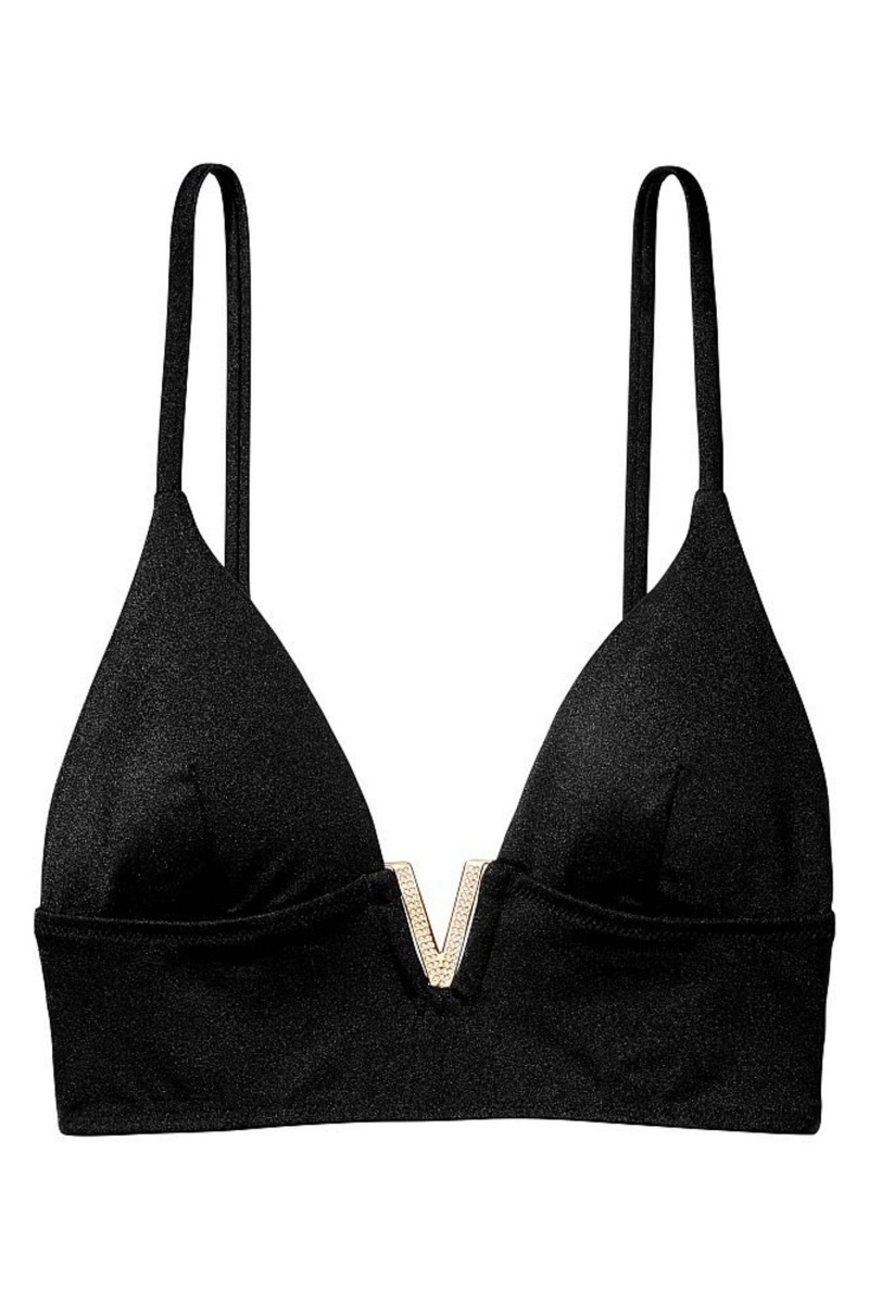 Black Victoria's Secret Plunge Triangle Bikini Top | 4375XDHVL