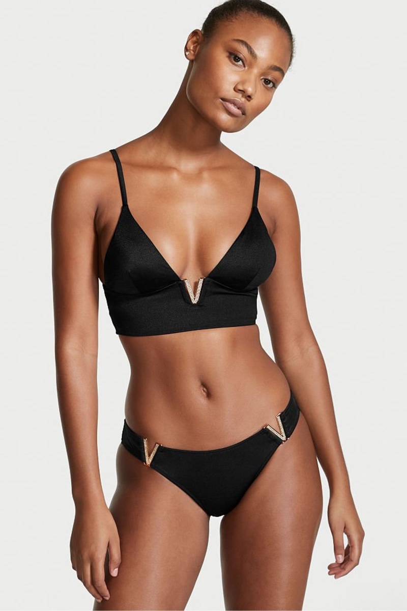 Black Victoria\'s Secret Plunge Triangle Bikini Top | 4375XDHVL