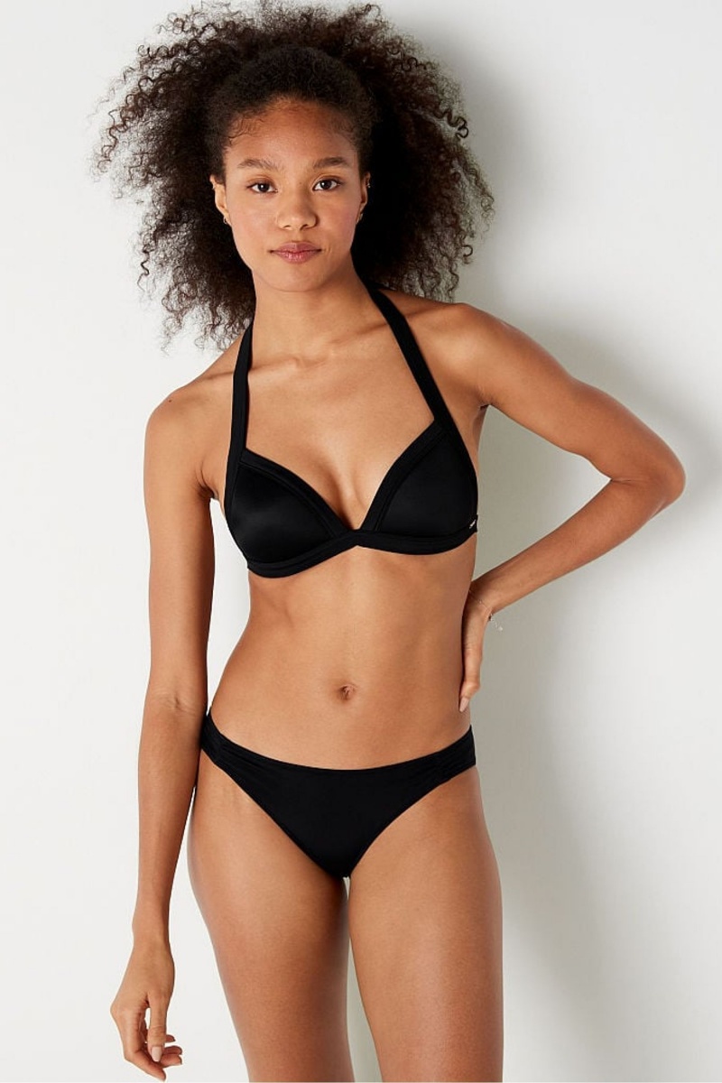 Black Victoria\'s Secret Ruched Front Bikini Bottoms | 1792KXALN