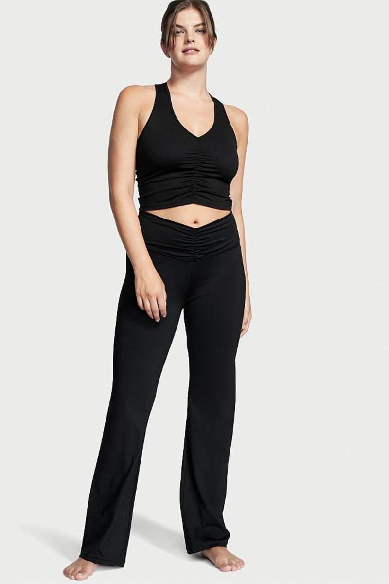 Black Victoria's Secret Ruched Wide Leg Flare Legging | 2836ROPLM