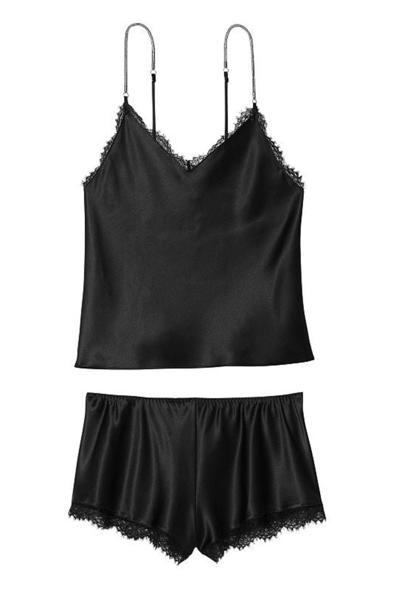 Black Victoria's Secret Satin Lace Back Cami Set | 9672NWCQH