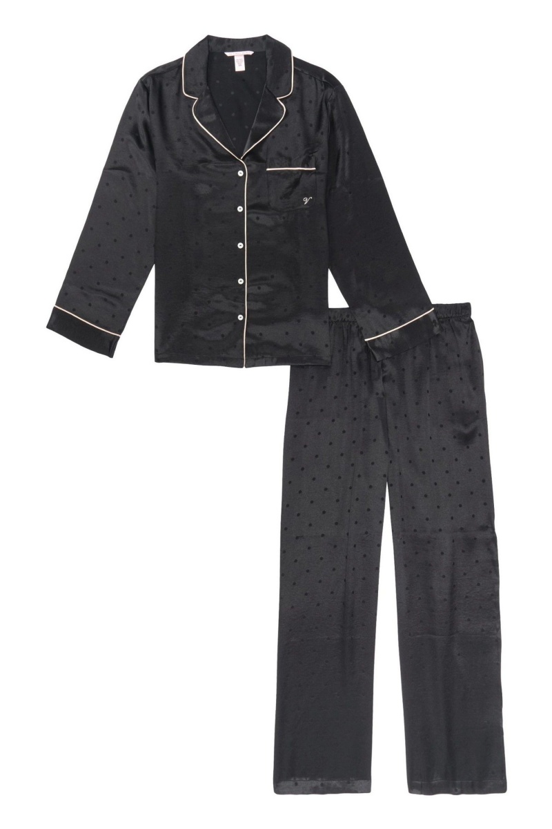 Black Victoria's Secret Satin Long Pyjamas | 8042EJRDC