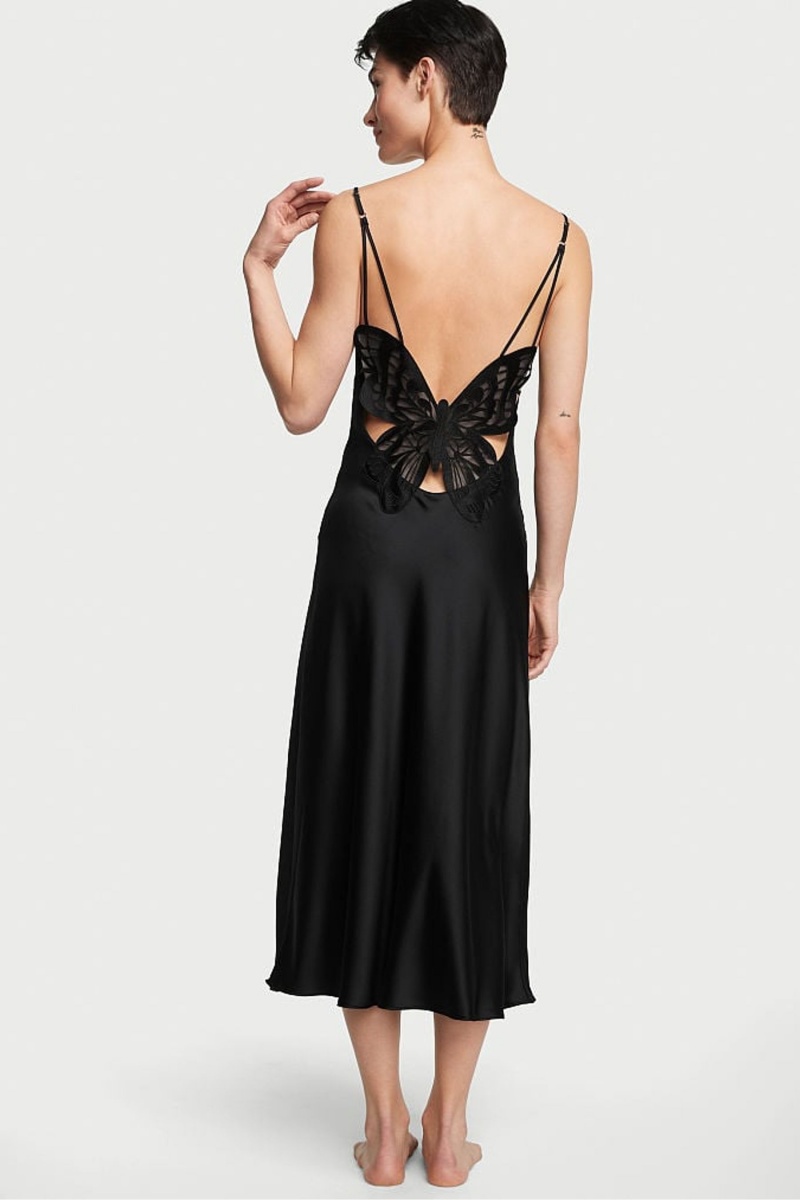 Black Victoria's Secret Satin Midi Slip | 3261VKDXC