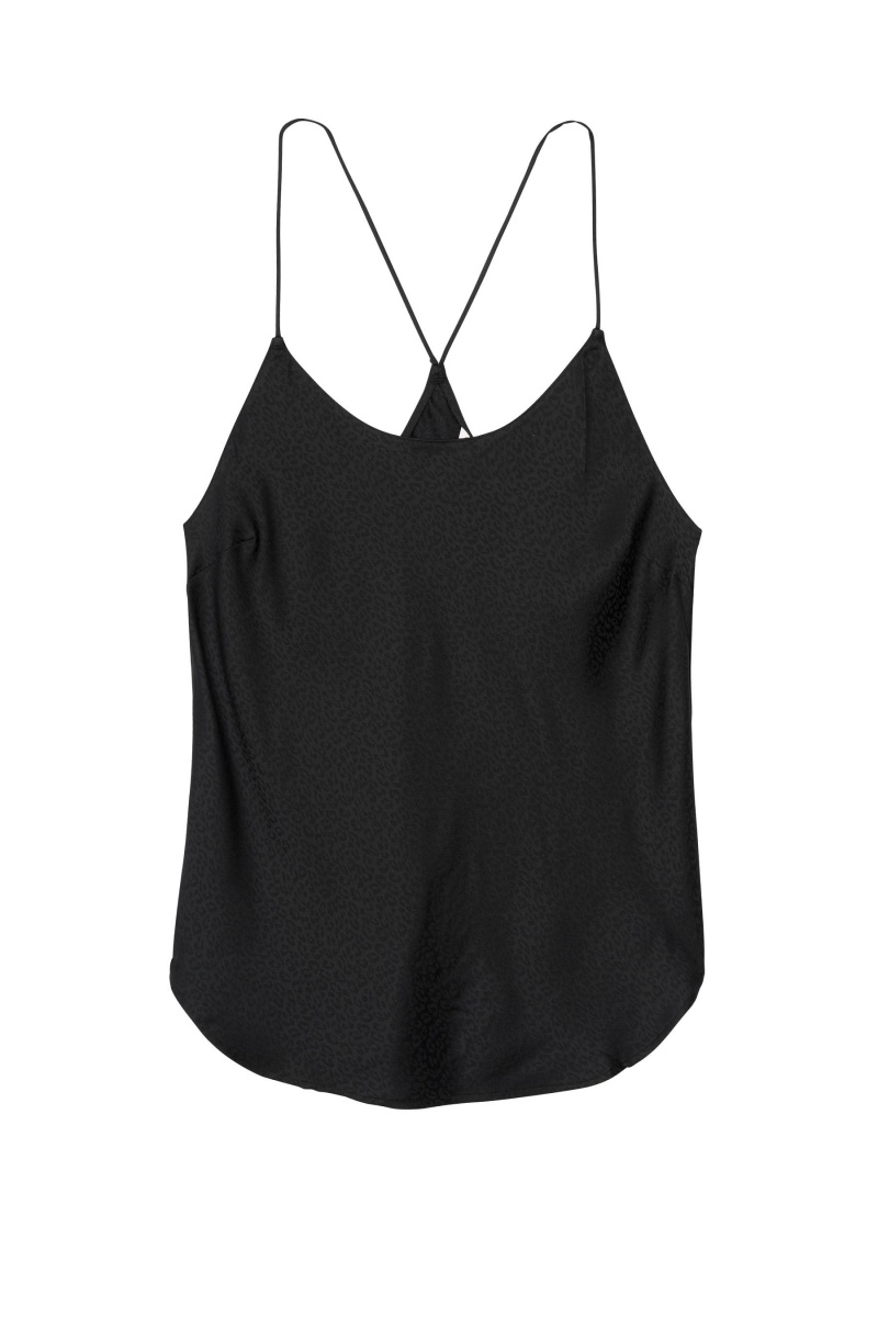 Black Victoria's Secret Satin Racerback Cami Pyjama Top | 1854IHSUX