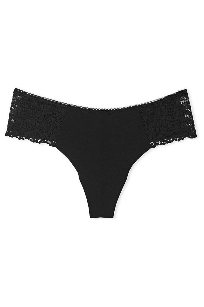 Black Victoria's Secret Sexy Illusions by Victorias Secret No Show Lace Thong Knickers | 1497CTEFJ