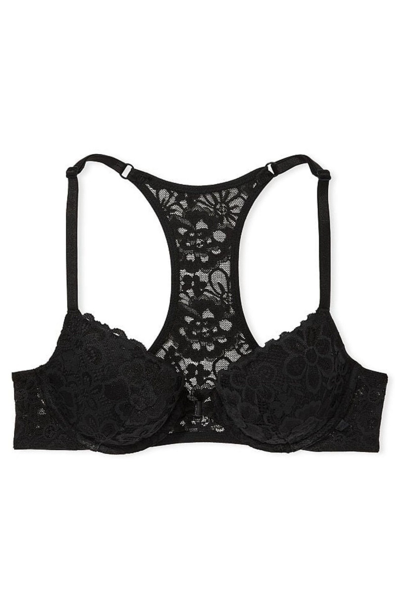 Black Victoria's Secret Sexy Tee Lace Front Fastening Push Up T-Shirt Bra | 1546QACMR