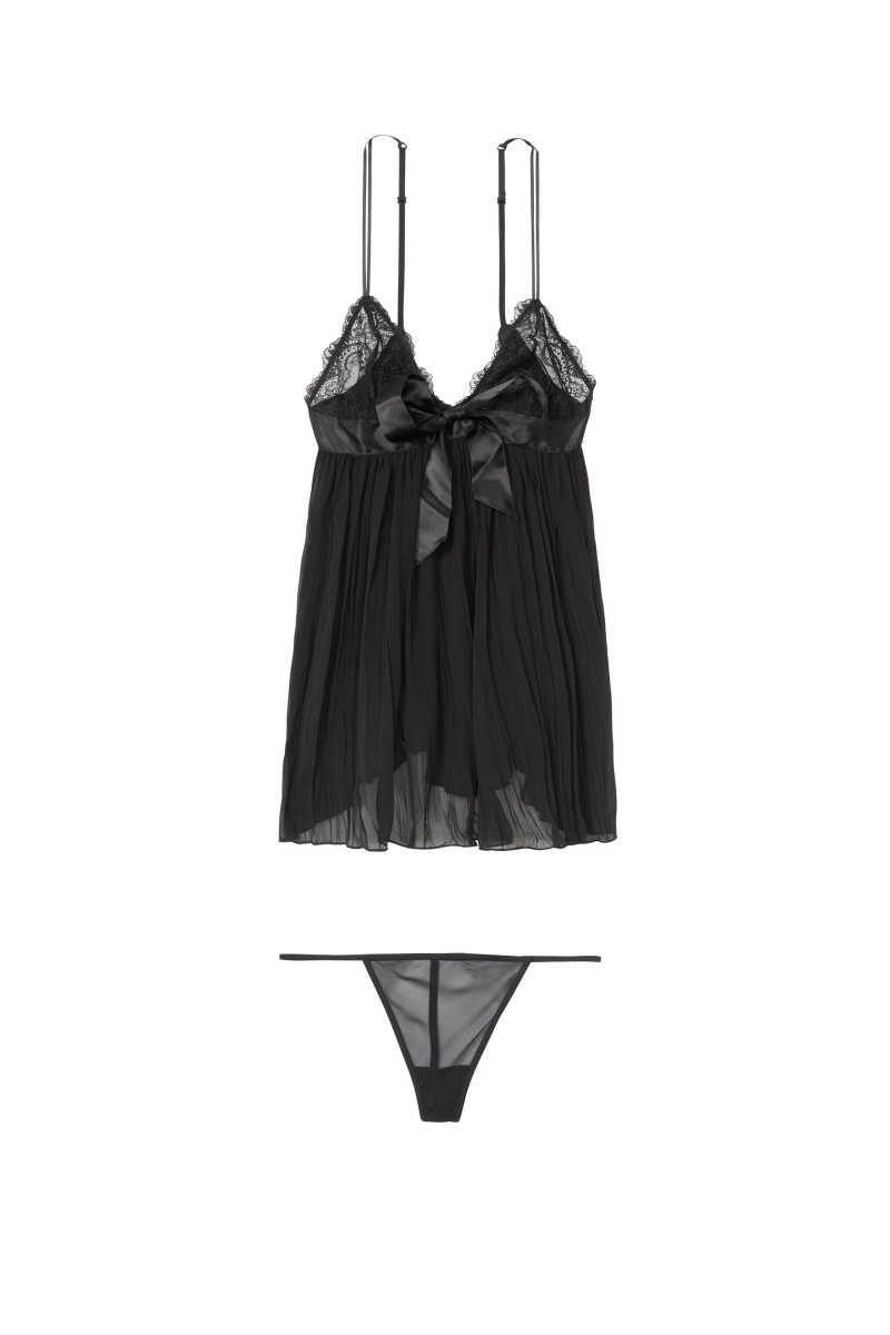 Black Victoria's Secret Sheer Pleated Babydoll | 7524FZWRX