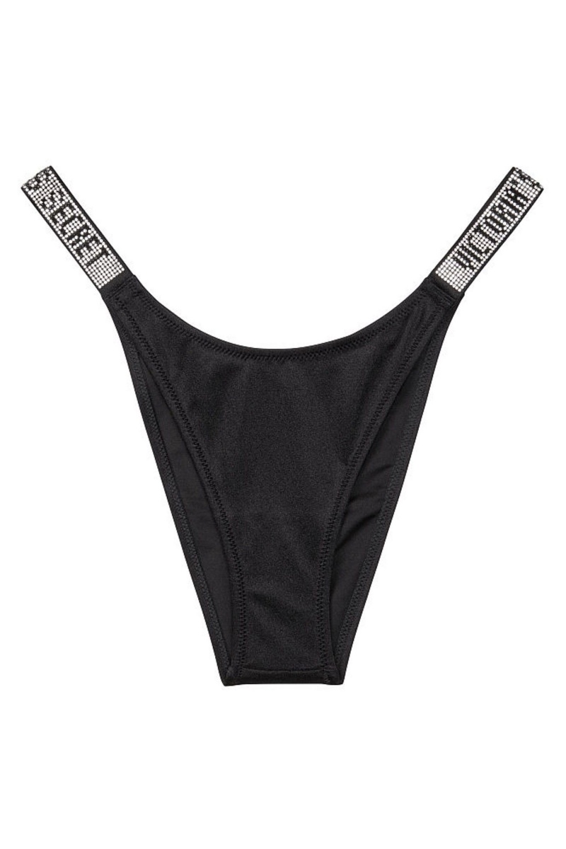 Black Victoria's Secret Shine Strap Swim Bikini Bottom | 6529MZDJA