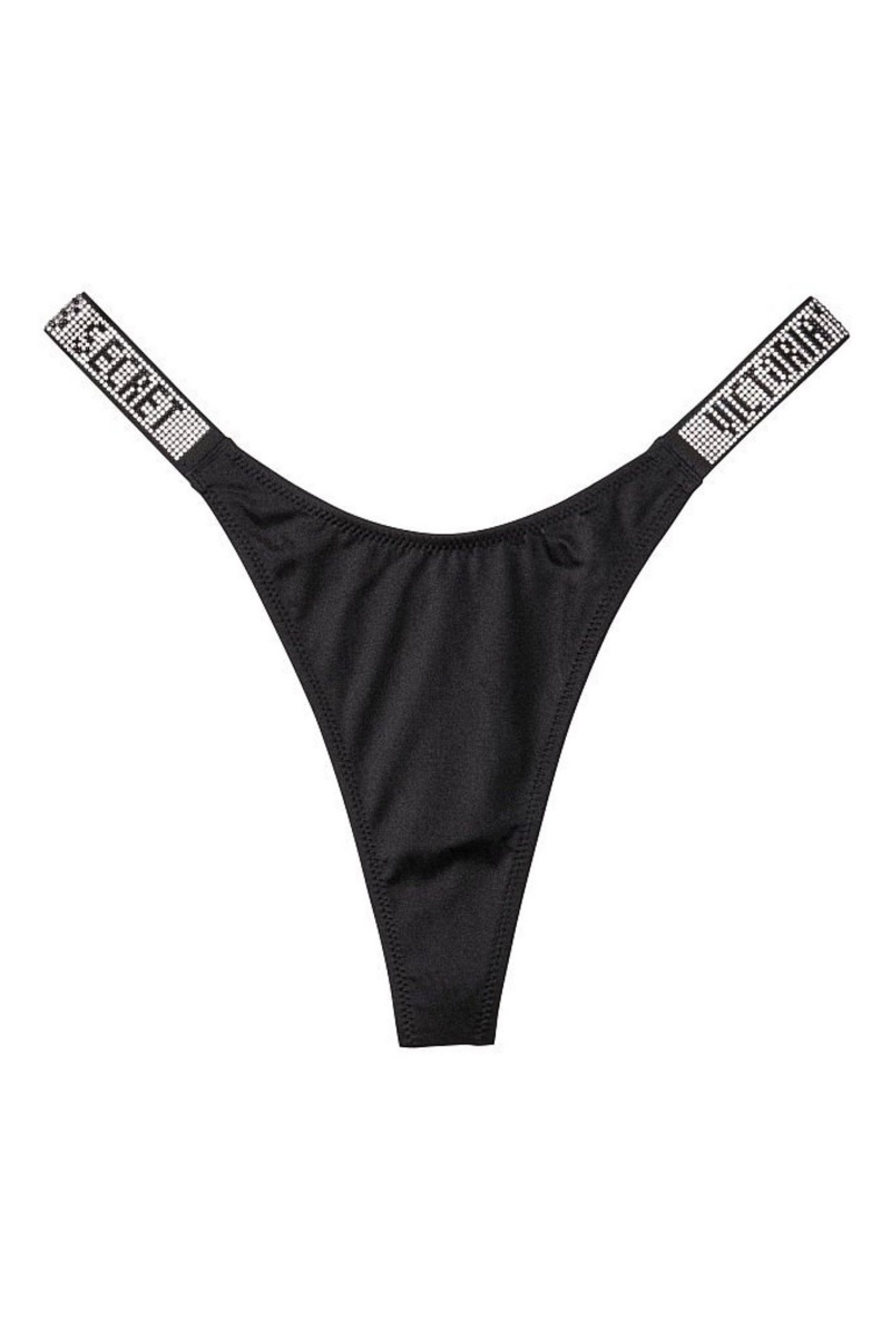 Black Victoria's Secret Shine Strap Swim Bikini Bottom | 2954TQWHJ