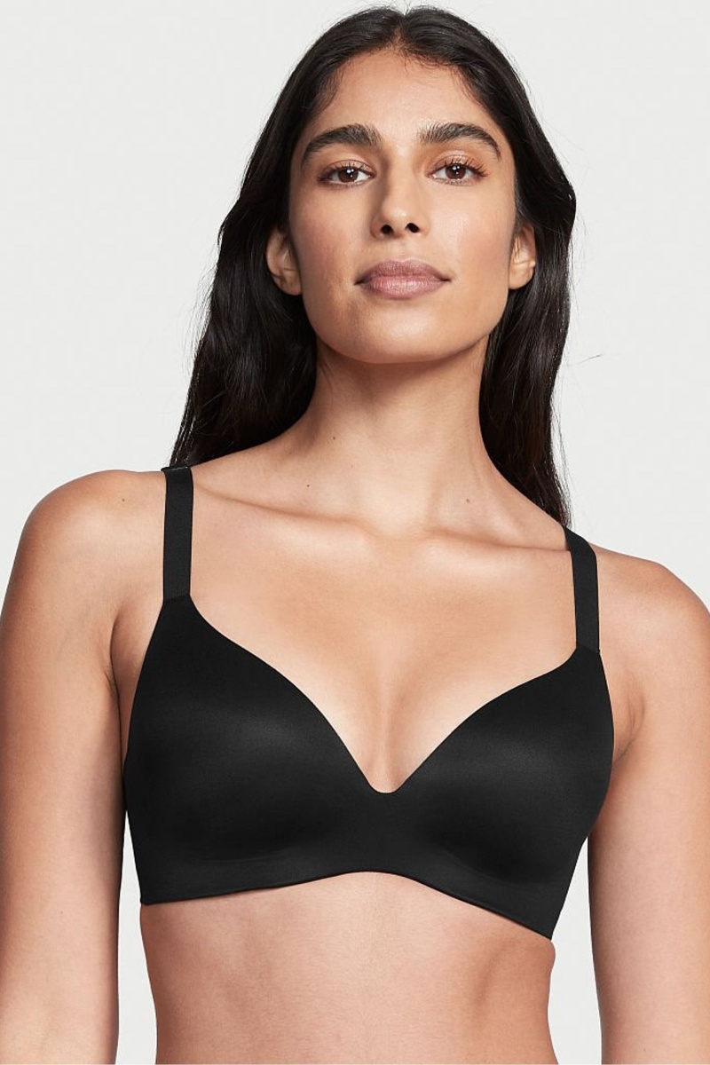 Black Victoria\'s Secret Smooth Lightly Lined Non Wired Push Up Bra | 8753TPBOD