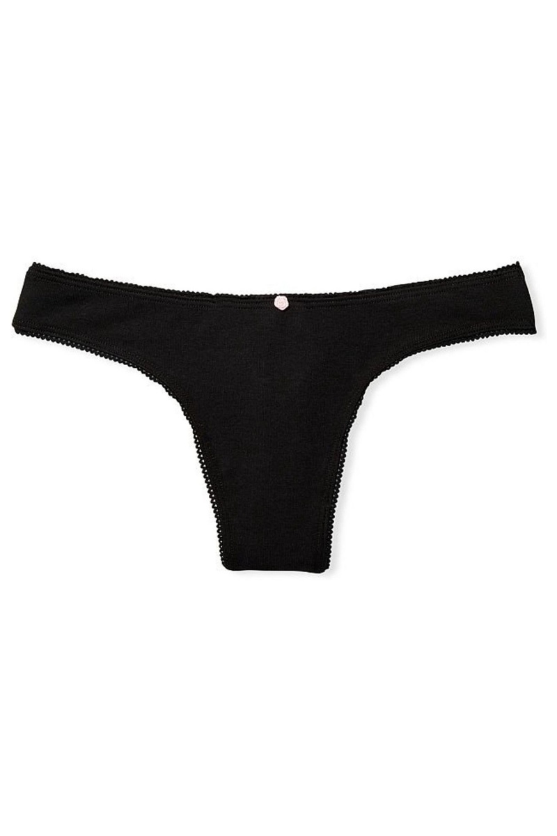 Black Victoria's Secret Stretch Cotton Cotton Thong Knickers | 6759LPFUT