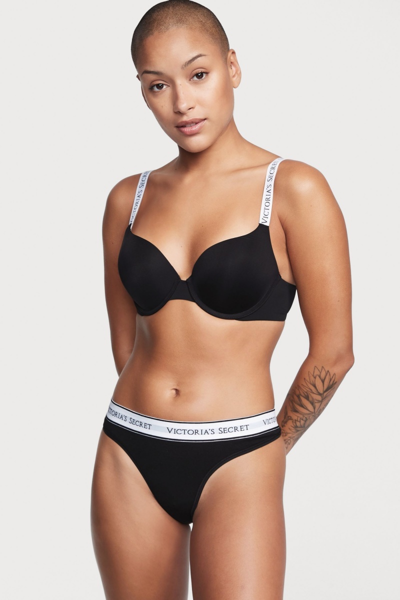 Black Victoria's Secret Stretch Cotton Logo Knickers | 3012GNWIC