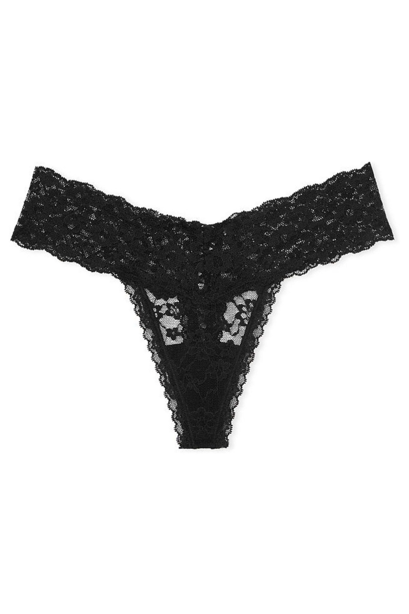 Black Victoria's Secret The Lacie Lace Thong Knickers | 3508ITNGY