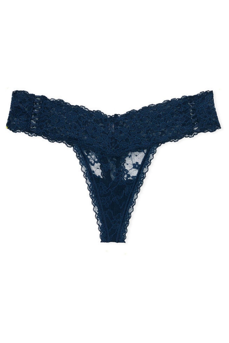 Black Victoria's Secret The Lacie Lace Thong Knickers | 8197PENCT