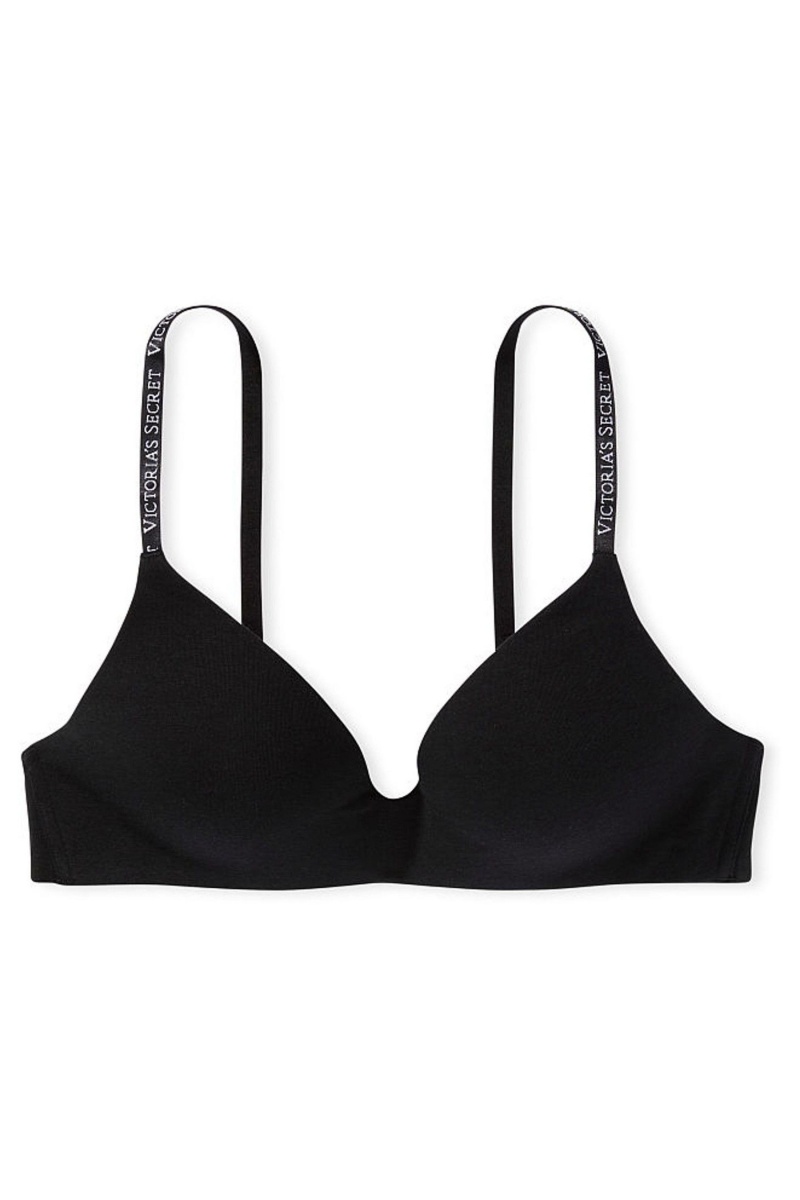 Black Victoria's Secret The T-Shirt Non Wired Logo T-Shirt Bra | 0918YTDAU