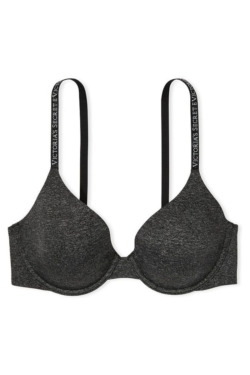 Black Victoria's Secret The T-Shirt Smooth Logo Strap Lightly Lined Full Cup T-Shirt Bra | 4381FVICP