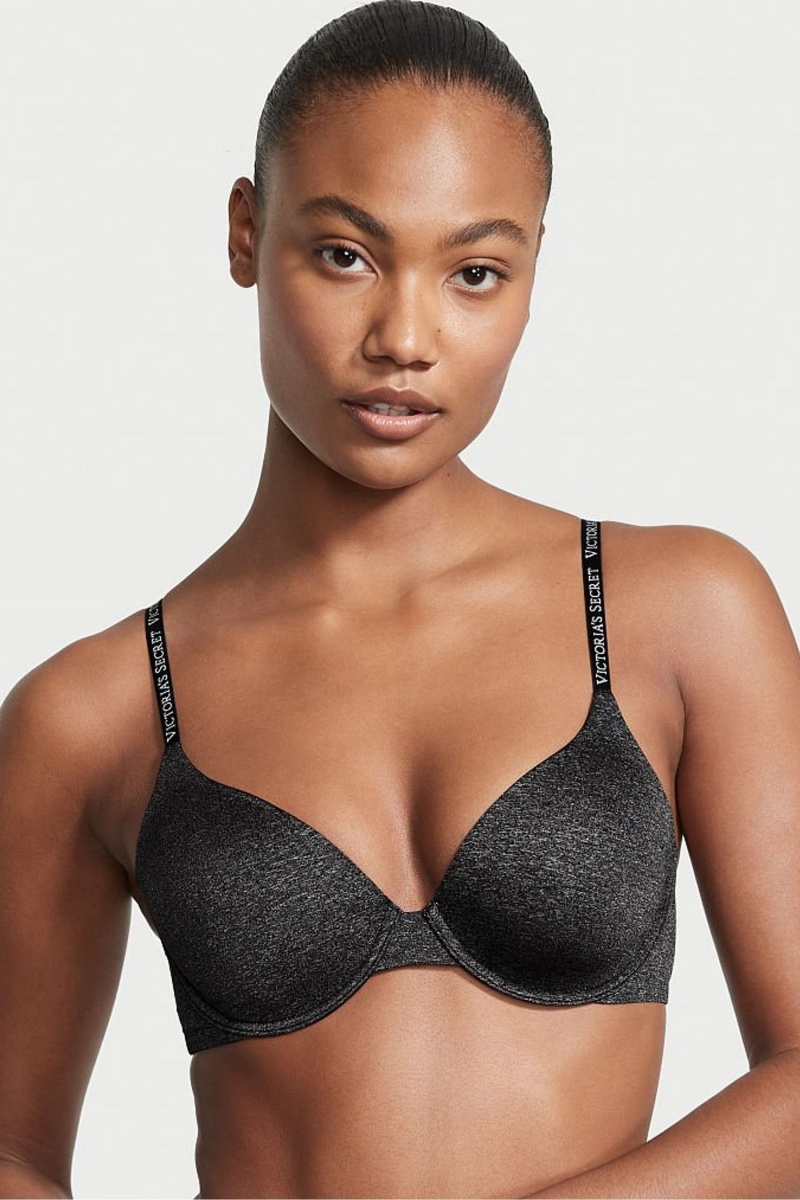 Black Victoria\'s Secret The T-Shirt Smooth Logo Strap Lightly Lined Full Cup T-Shirt Bra | 4381FVICP