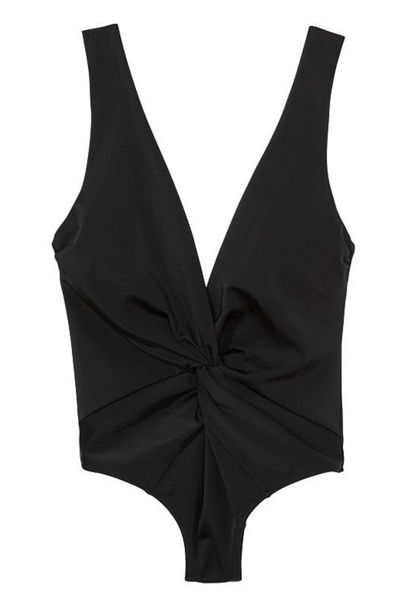 Black Victoria's Secret V Neck Plunge Open Back Swimsuit | 6734OBHYT